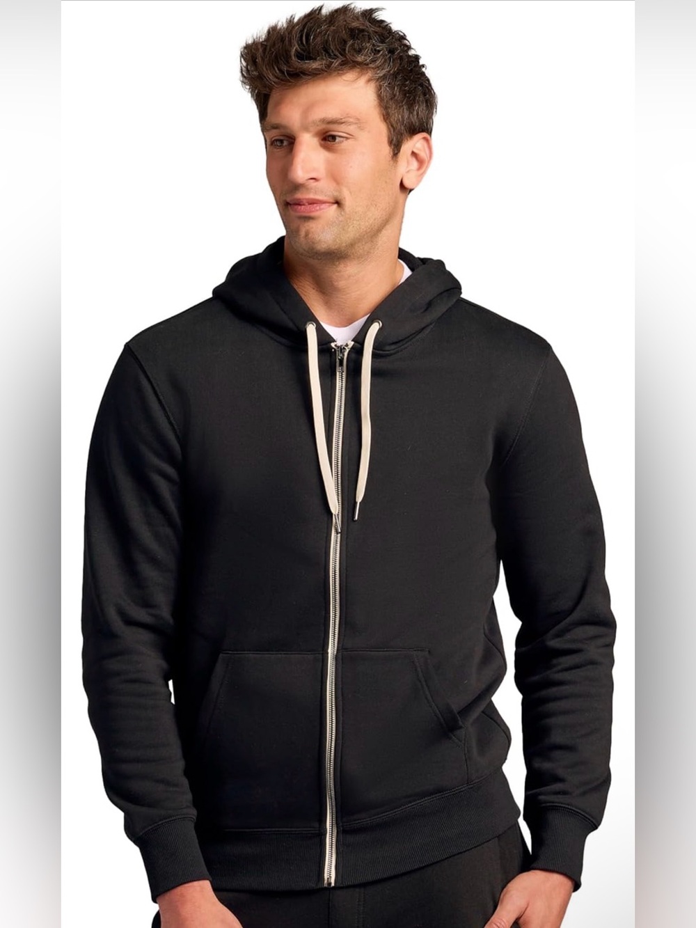 True Classic Men's Black Zip-Up Hoodie with Contrast Drawstrings